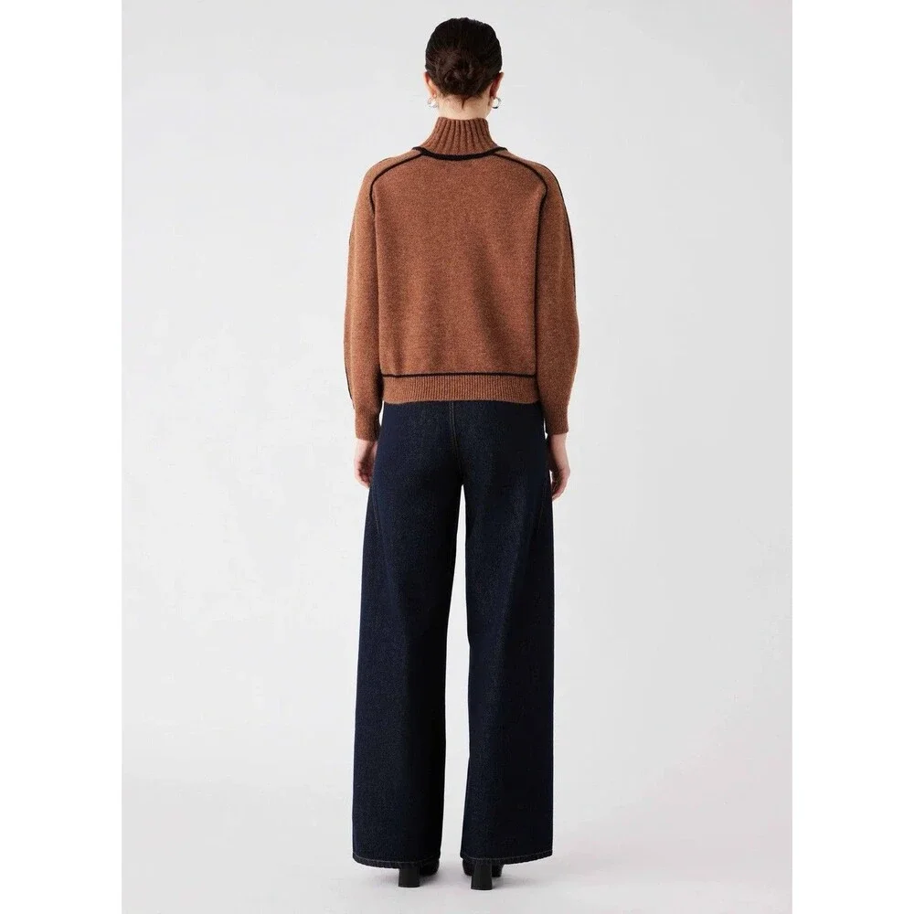 Weekend Womens Turtleneck Sweater Size L Nutmeg/Black